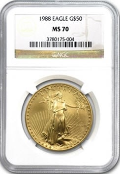 アメリカ　50ドル金貨　1988 Gold  Eagle MS-70 NGC  完全未使用　