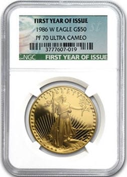 アメリカ　50ドル金貨　1986-W Proof Gold  Eagle PF-70 NGC (Green Label)  完全未使用　