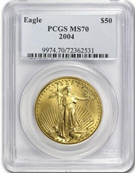 50ドル金貨　2004 Gold Eagle MS-70 PCGS 完全未使用　