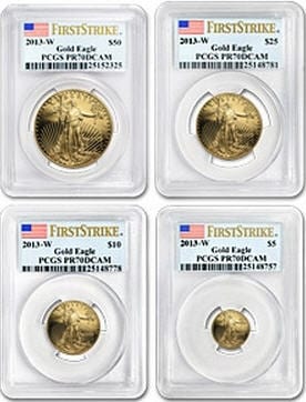 50ドル金貨　2013-W Gold Eagle 4-COINS PCGS ＰＲ70 DCAM　First Strike　完全未使用