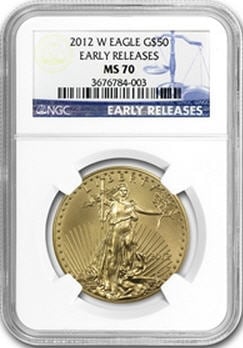 50ドル金貨　2012-W Gold Eagle ＄50 NGC MS70 EARLY RELEASES　完全未使用　