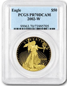 50ドル金貨　2002-W 1 oz Proof Gold American Eagle PR-70 PCGS