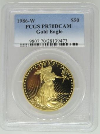 50ドル金貨　1986-W PCGS PR70 Proof Gold Eagle ＄50 DCAM