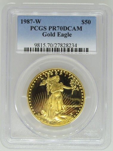 50ドル金貨　1987-W PCGS PR70 Proof Gold Eagle ＄50 DCAM