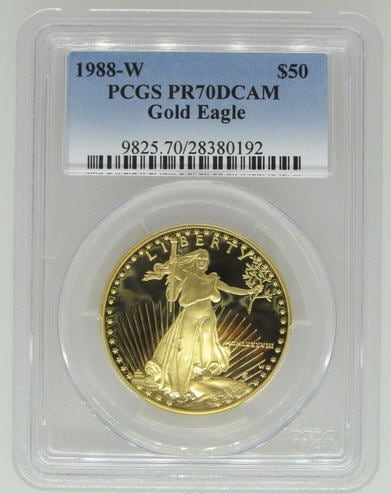 50ドル金貨　1988-W PCGS PR70 Proof Gold Eagle ＄50 DCAM