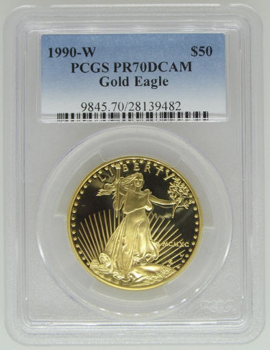 50ドル金貨　1990-W PCGS PR70 Proof Gold Eagle ＄50 DCAM