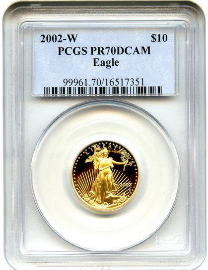 アメリカ　10ドルイーグル金貨2002-W Gold Eagle ＄10 PCGS Proof 70 DCAM　