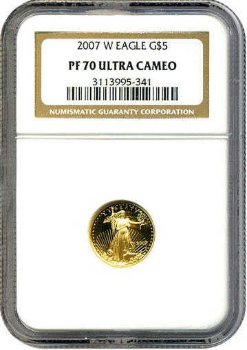 【動画あり】　アメリカ　5ドル金貨　2007W-Gold Eagle ＄5　　　　　　　　　 NGC Proof 70 UCAM 完全未使用