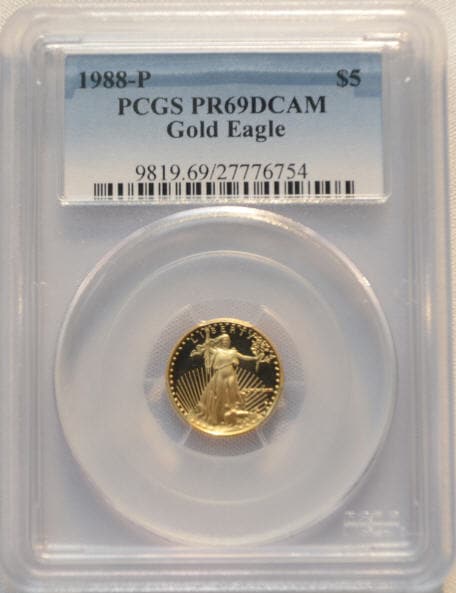 アメリカ　5ドル金貨　1988-P Gold Eagle ＄5 PCGS Proof 69 DCAM未使用　