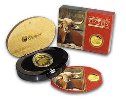 2009 オーストラリア　プルーフ　100ドル金貨　牛年　箱付き　未使用　