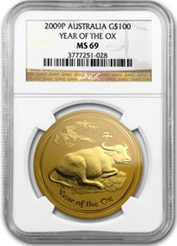 2009 オーストラリア　100ドル金貨　牛年 NGC MS 69 未使用　