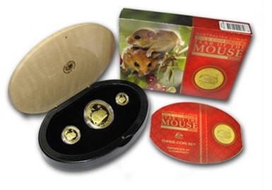 2008 オーストラリア　1.35オンス　100・25・15ドル金貨3枚セット　鼠年　未使用