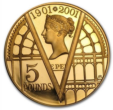 2001 5ポンド ゴールドプルーフビクトリア1.1771オンス(39.94グラム)