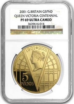 2001 5ポンド ゴールドプルーフビクトリア1.1771オンス(39.94グラム)NGC PF-69 UCAM