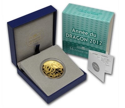 2012 フランス　プルーフ　200ユーロ金貨　辰年（龍）　箱付き　限定500枚発行