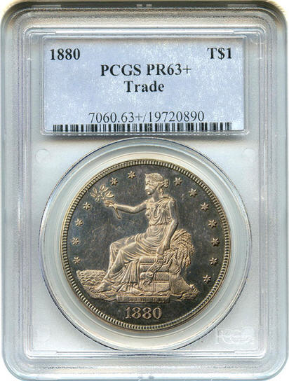 アンティークコイン　アメリカ　1ドル　トレードダラー銀貨 1880 Trade＄ PCGS Proof 63＋ 未使用　売切れ