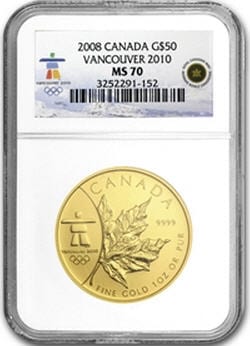 2008メイプルリーフ金貨 バンクーバー 1オンスMS-70 NGC 新品未使用