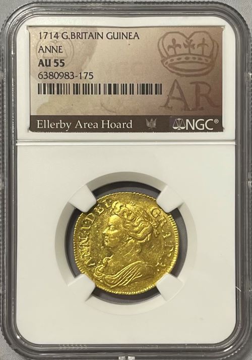 グレートブリテン 1714年 アン女王 1ギニー金貨 NGC-AU55 Ellerby Area