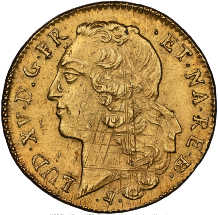 【レア度R1/R2】フランス 1758/7-COW年 ルイ15世 2ルイドール金貨 NGC-MS62