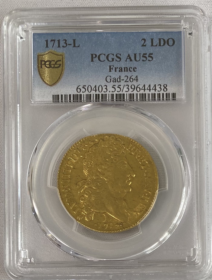 フランス ルイ14世 1713-L ダブルルイドール金貨 PCGS-AU55