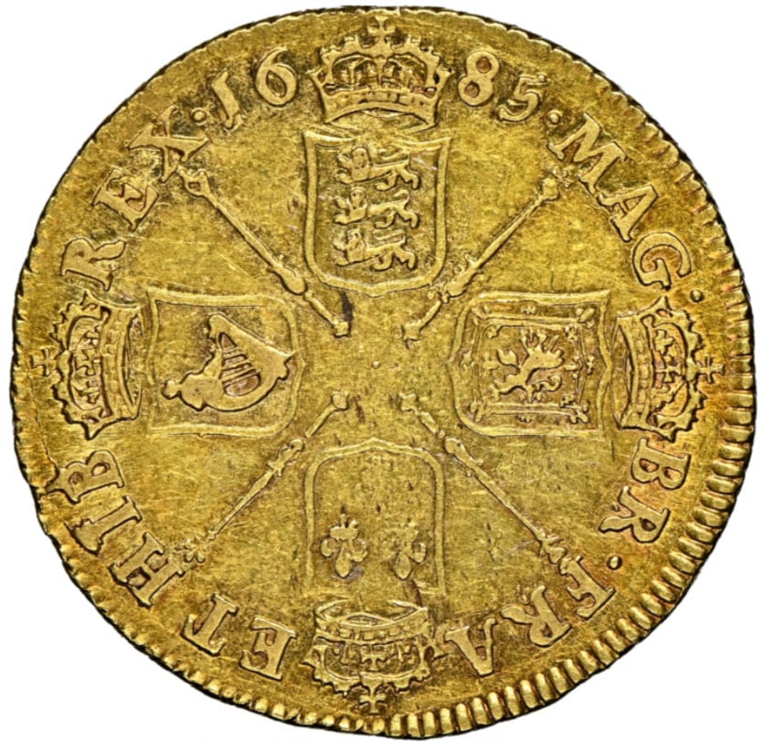 グレートブリテン 1685年 ジェームズ2世 1ギニー金貨 NGC-AU53