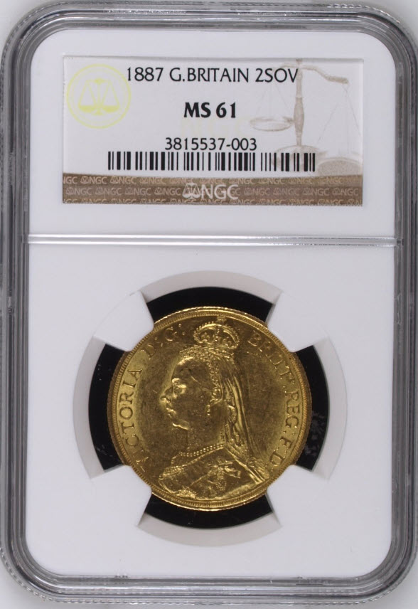 【動画あり】アンティークコイン グレートブリテン金貨 Victoria gold 2 Pounds 1887 MS61 NGC