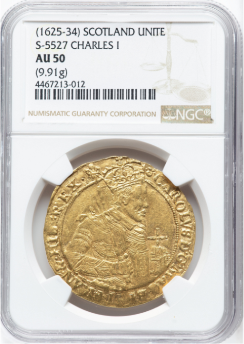 【動画あり】アンティークコイン スコットランド 1625-34年 チャールズ1世 ユナイト金貨 NGC-AU50