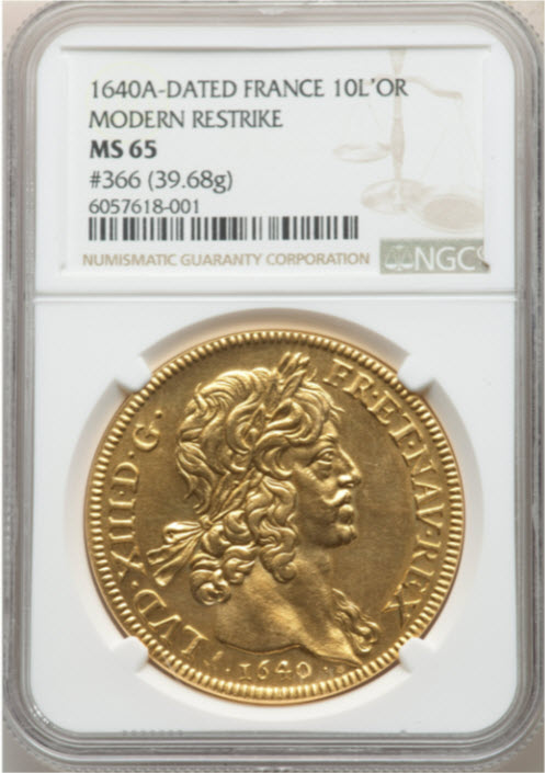 【動画あり】フランス1640A年ルイ13世10ルイドール金貨NGC-MS65