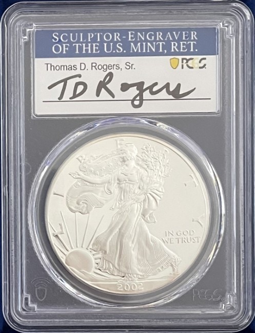 【トーマス・D・ロジャーズ サイン入り】アメリカ 1ドル シルバーイーグル銀貨 2002-W年 PCGS-PR70 DCAM