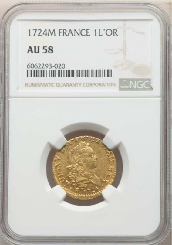 【レア度1-R1】フランス 1724-M年 ルイ15世 ルイドール金貨 NGC-AU58