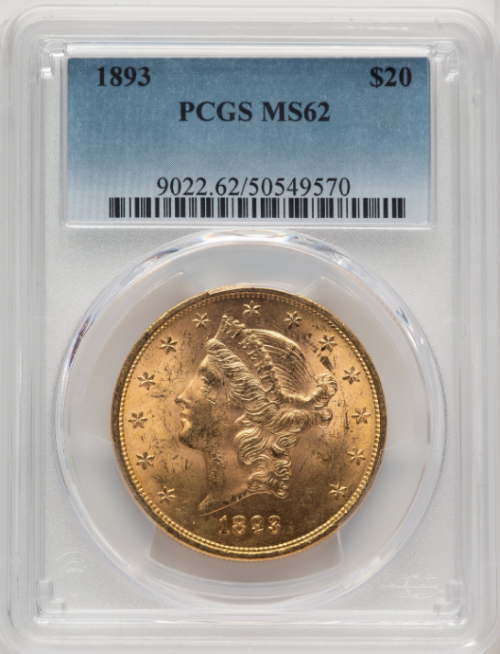 古銭　アメリカコイン　 $20ドル リバティヘッド 金貨　1893年　詳細不明 アメリカ1904年発行、リバティヘッド20ドル金貨、MS64高鑑定