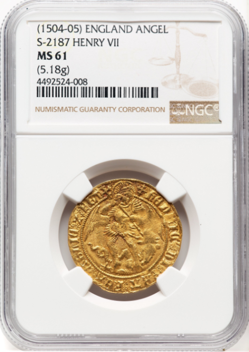 【動画あり】アンティークコイン グレートブリテン 1504-05年 ヘンリー7世 エンジェル金貨 NGC-MS61