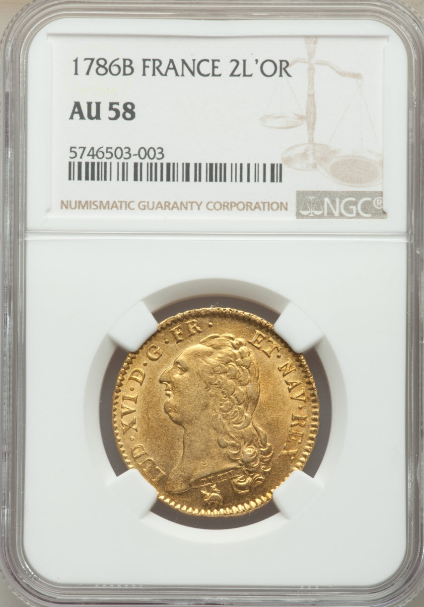 アンティークコイン フランス 1786年 ルイ16世 2ルイドール金貨 1786-B
