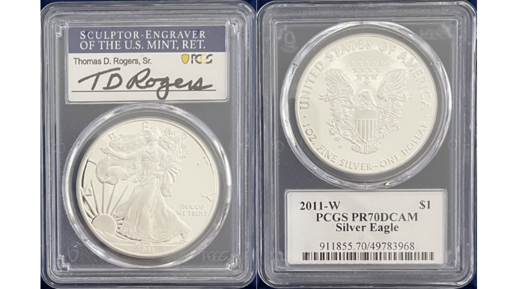 【トーマス・D・ロジャーズ サイン入り】アメリカ 1ドル シルバーイーグル銀貨 2011-W年 PCGS-PR70 DCAM
