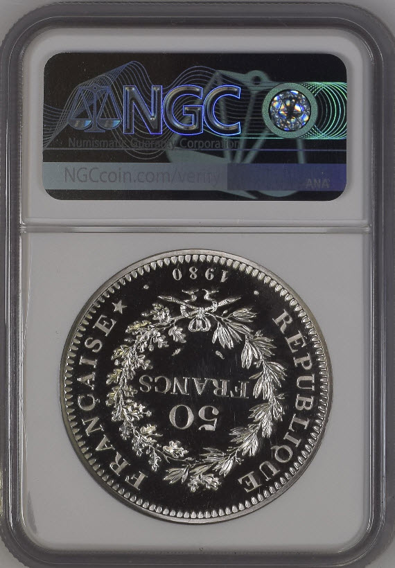 フランス試鋳貨 1980年 プラチナ貨 リパブリックプルーフ 50フラン