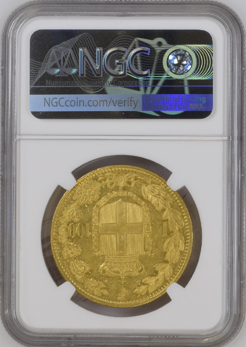 【動画あり】【レア度2-R2】アンティークコイン 1882年 イタリア ローマ ウンベルト1世 100リラ金貨 NGC-AU58