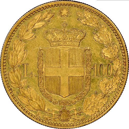 【動画あり】【レア度2-R2】アンティークコイン 1882年 イタリア ローマ ウンベルト1世 100リラ金貨 NGC-AU58