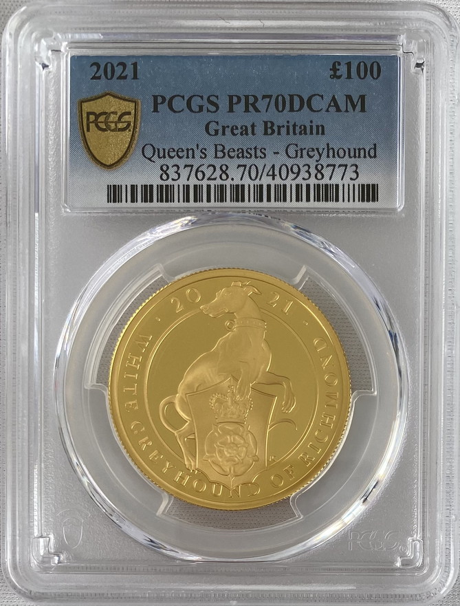 【動画あり】グレートブリテン2021年クイーンズビースト リッチモンドのホワイトグレーハウンド 100ポンド金貨PCGS-PR70DCAM