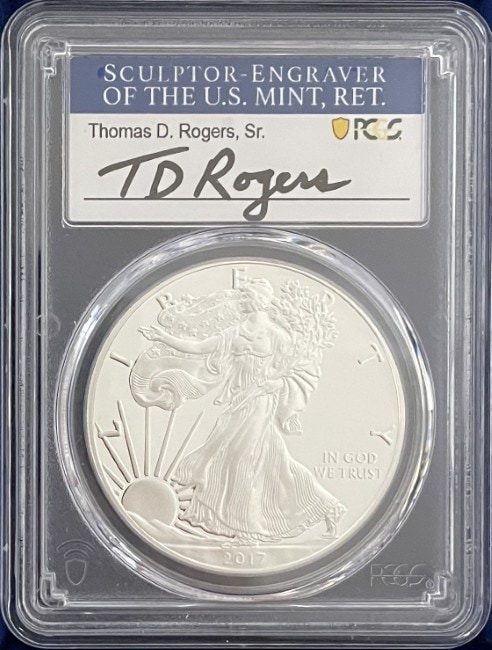 アメリカ　＄1　イーグル銀貨　２０１７年　PCGS PR70DCAM トーマス・D・ロジャーズ サイン入り】アメリカ 1ドル シルバー