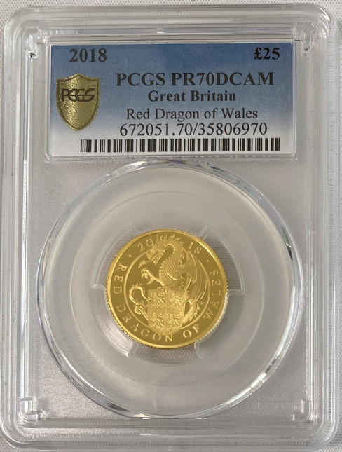 グレートブリテン クイーンズビースト2018年レッドドラゴン25ポンド金貨PCGS-PR70DCAM