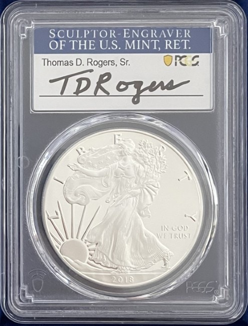 【トーマス・D・ロジャーズ サイン入り】アメリカ 1ドル シルバーイーグル銀貨 2018-W年 PCGS-PR70 DCAM