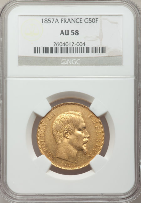 フランス50フラン金貨 Napoleon III gold 50 Francs 1857-A