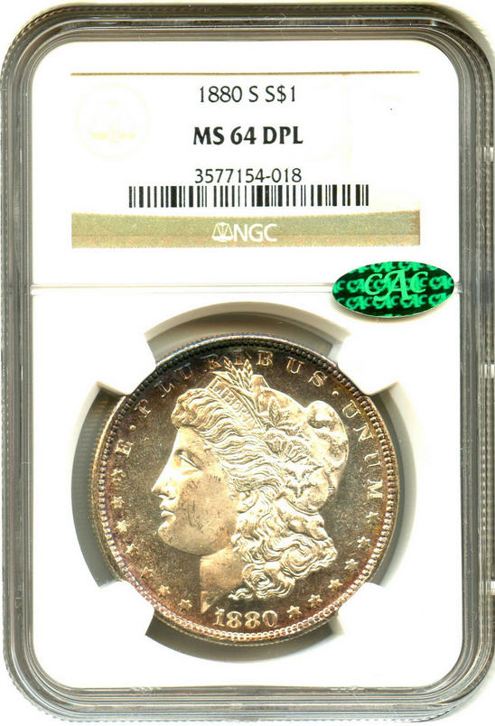 1880年代の米国モルガン銀貨1ドル硬貨、NGC MS65 1880 S NGC MS65+