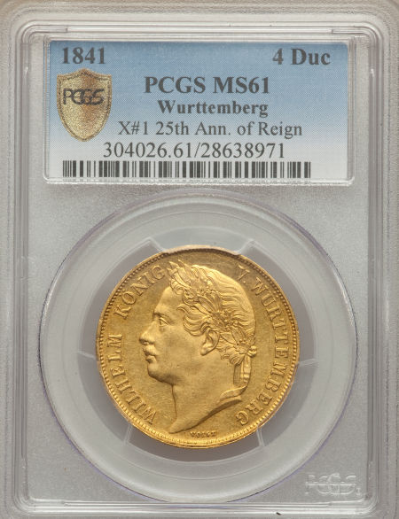 【動画あり】ドイツ4ダカット金貨German States Wurttemberg. Wilhelm gold 4 Ducat 1841 MS61 PCGS