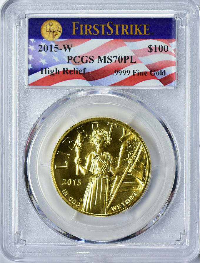 2015アメリカンリバティ ハイリリーフ 100ドル金貨PCGS-MS70 プルーフ