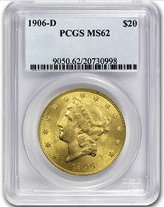 アンティークコイン アメリカ 20ドル金貨リバティヘッド1906-D ＄20 MS