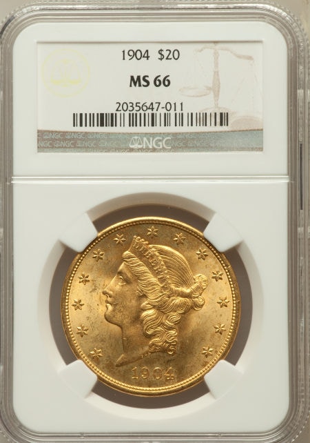 アンティークコイン アメリカ 20ドル金貨リバティヘッド1904 ＄20 NGC 