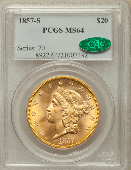 アンティークコイン アメリカ 20ドル金貨リバティヘッド1857-S ＄20