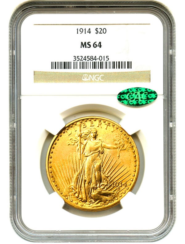 アンティークコイン アメリカ 20ドル金貨セントゴーデンズ 1914 ＄20