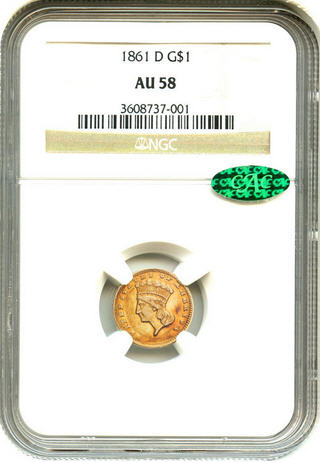 アンティークコイン アメリカ ゴールドダラー1ドル金貨 1861-D G
